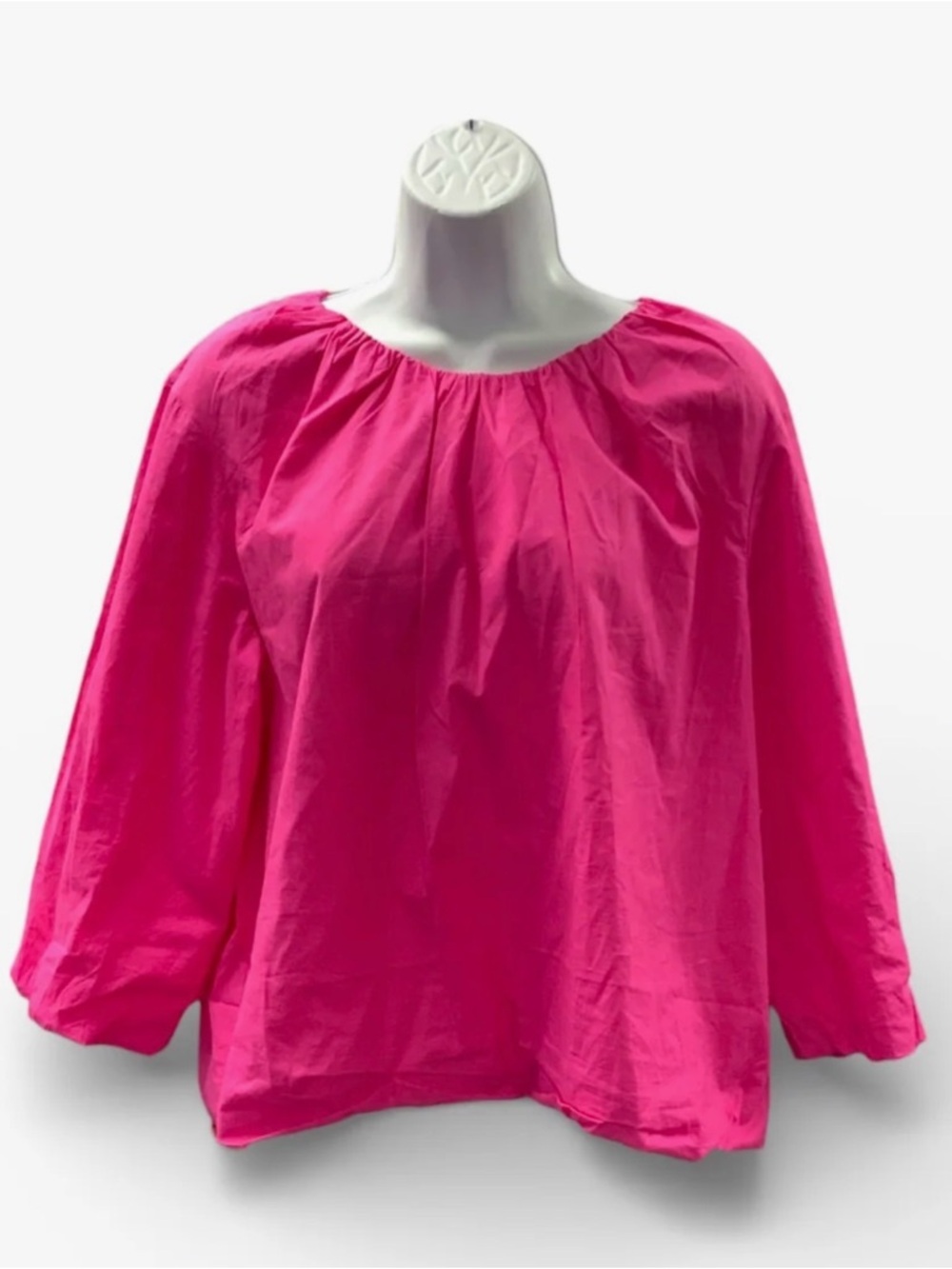 Frances Valentine Emily Ruched Top Pink 1X Cotton Balloon Sleeve Blouse $200+ - Picture 2 of 9
